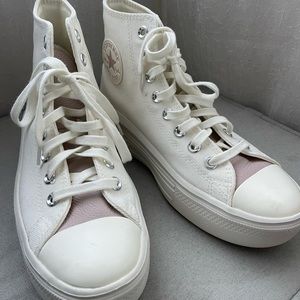 Cream and pink platform trainer converse